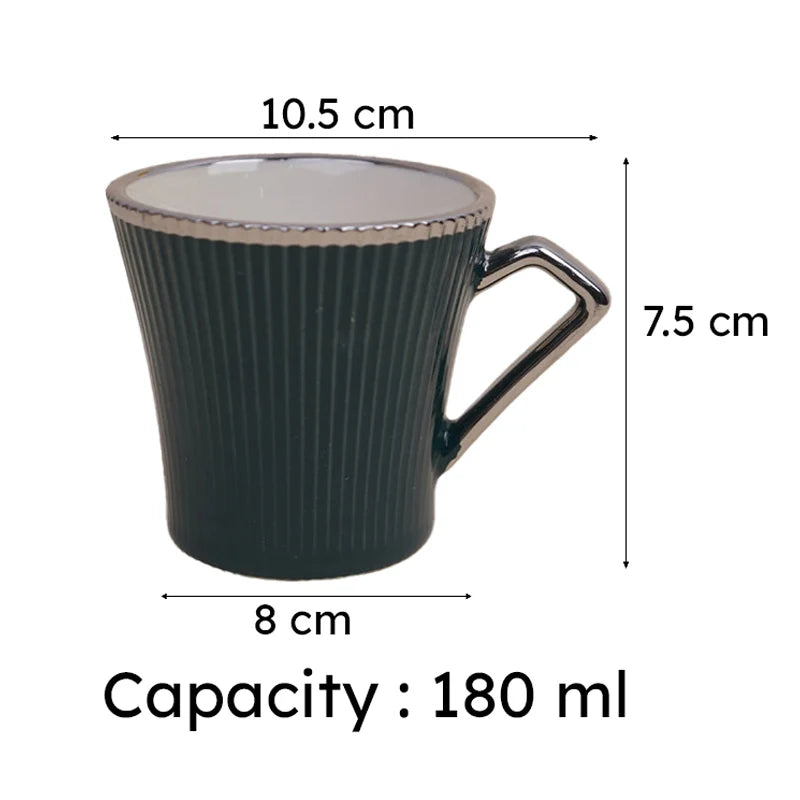 Thira Green Ceramic Cup Set (180 ml) – Set of 6 Premium Porcelain Cups