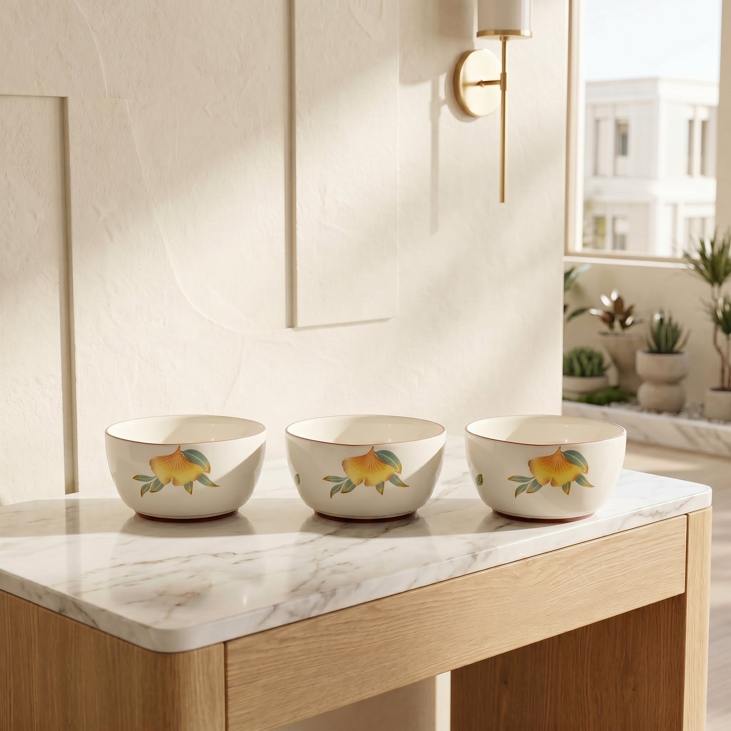 Tachiso Floral Printed Serving Bowl Set – 4 Pieces | Premium Ceramic Bowls