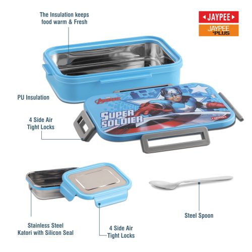 Jaypee Maxteel Kids Insulated Lunch Box – Steel Inner Tiffin with Side Locks & Spoon