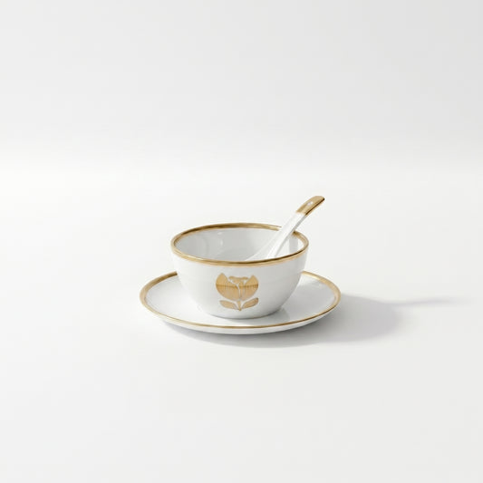Tachiso Elegant Gold Line Bowl Set with Spoon – Premium Dessert Serving Set