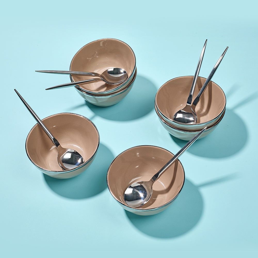 Luxury Soup Serving Set – 6 Ceramic Bowls with 6 Matching Spoons