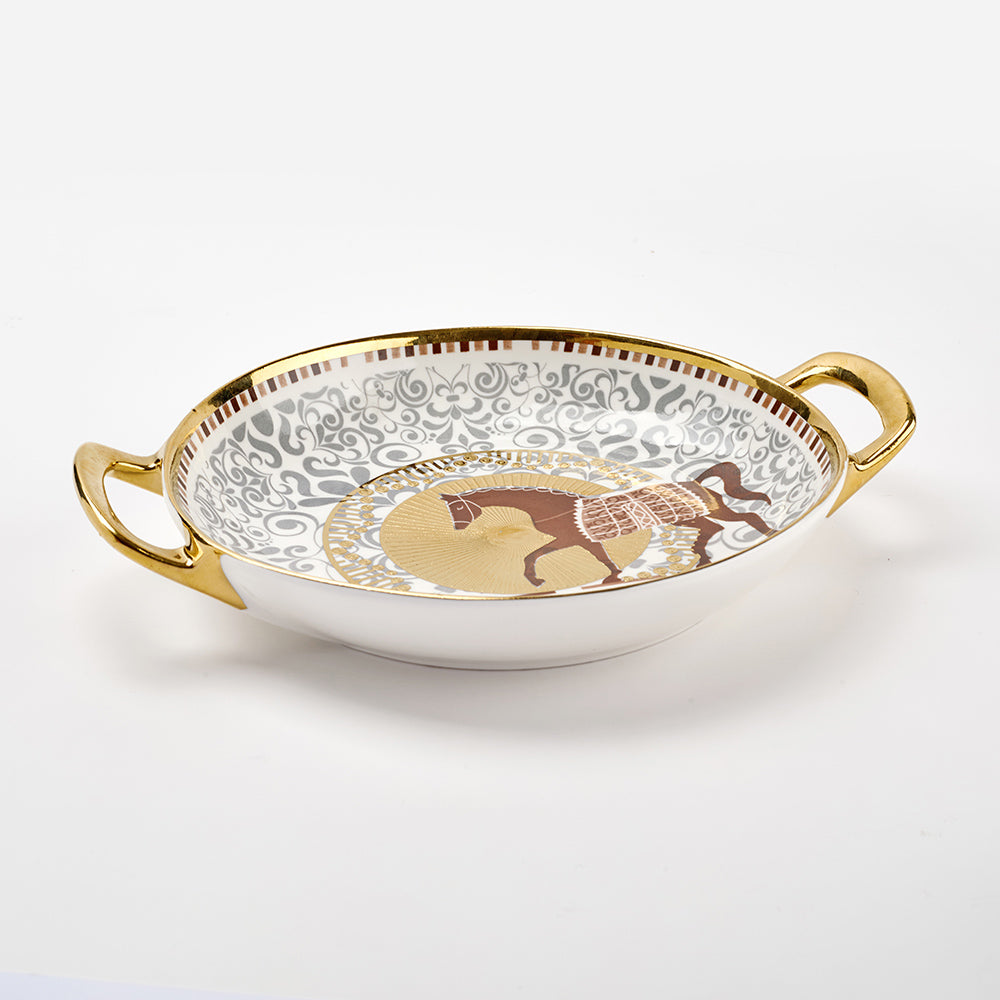 Regal Gold-Trimmed Porcelain 2 Bowls & 1 Plate Serving Set