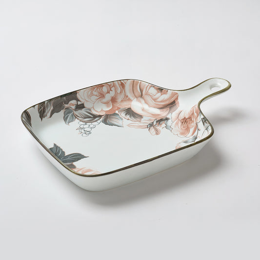 Elegant White Floral Ceramic Snack Plates (Set of 2)