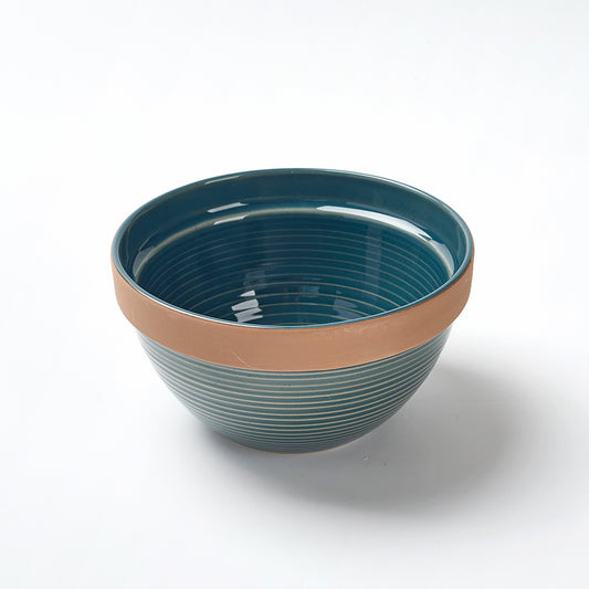 Earthen Green Ribbed Breakfast Ceramic Cup and Bowl Set (4 Pieces)