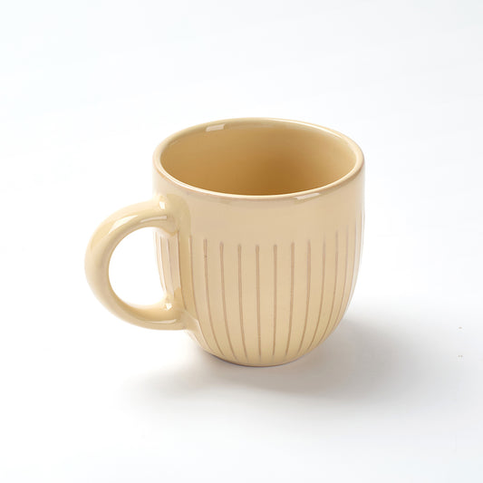 Beige Ribbed Ceramic Mug Set (6 Pieces)