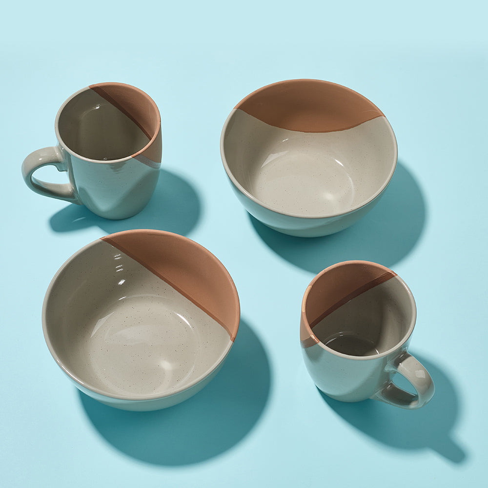 Earthen grey Ceramic Breakfast Cup and Bowl Set (4 Pieces)