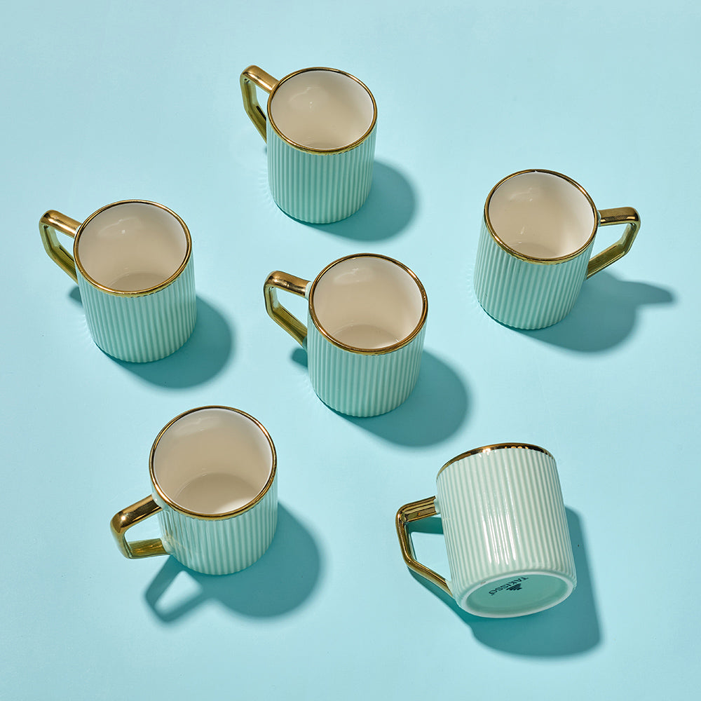 Light Green Luxe Ribbed Ceramic Mug Set (6 Pieces)