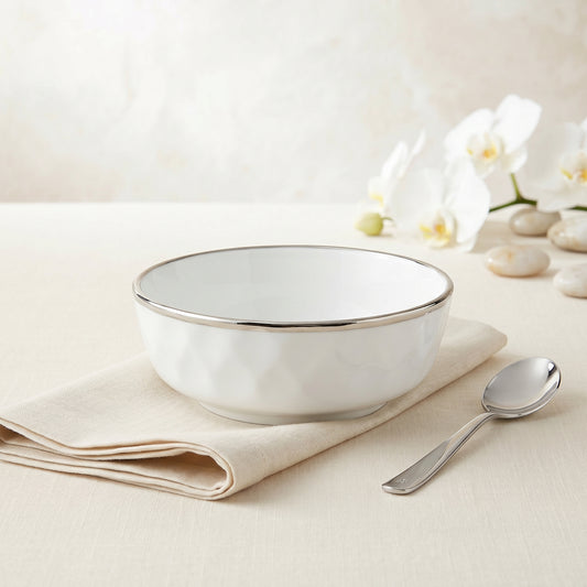 Tachiso Classic White Gold Rim Bowl Set – Premium Ceramic Serving Bowls (Set of 6)