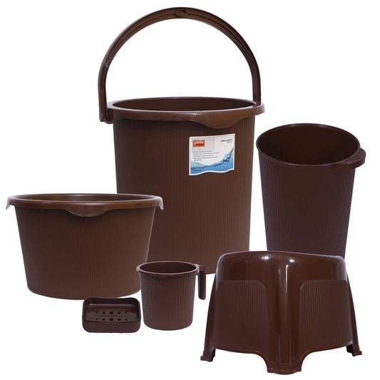 Jaypee Plus Rib Bathroom Set of 6 (Bucket 25L, Mug, Tub, Stool, Dustbin & Soap Dish)