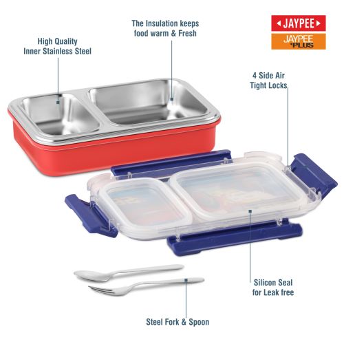 Jaypee Toonbox Kids Insulated Lunch Box – Steel Inner Tiffin with Side Locks, Spoon & Fork