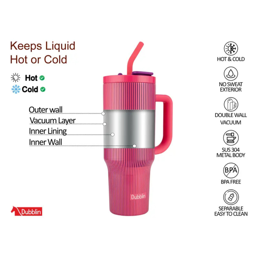 Dubblin Insulated Stainless Steel Travel Tumbler with Handle & Lid | Vacuum Flask for Hot & Cold Drink