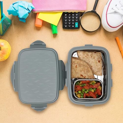 Jaypee Wavesteel Kids Lunch Box | Insulated | Stainless Steel Inner | Spoon & Sabzi Katori
