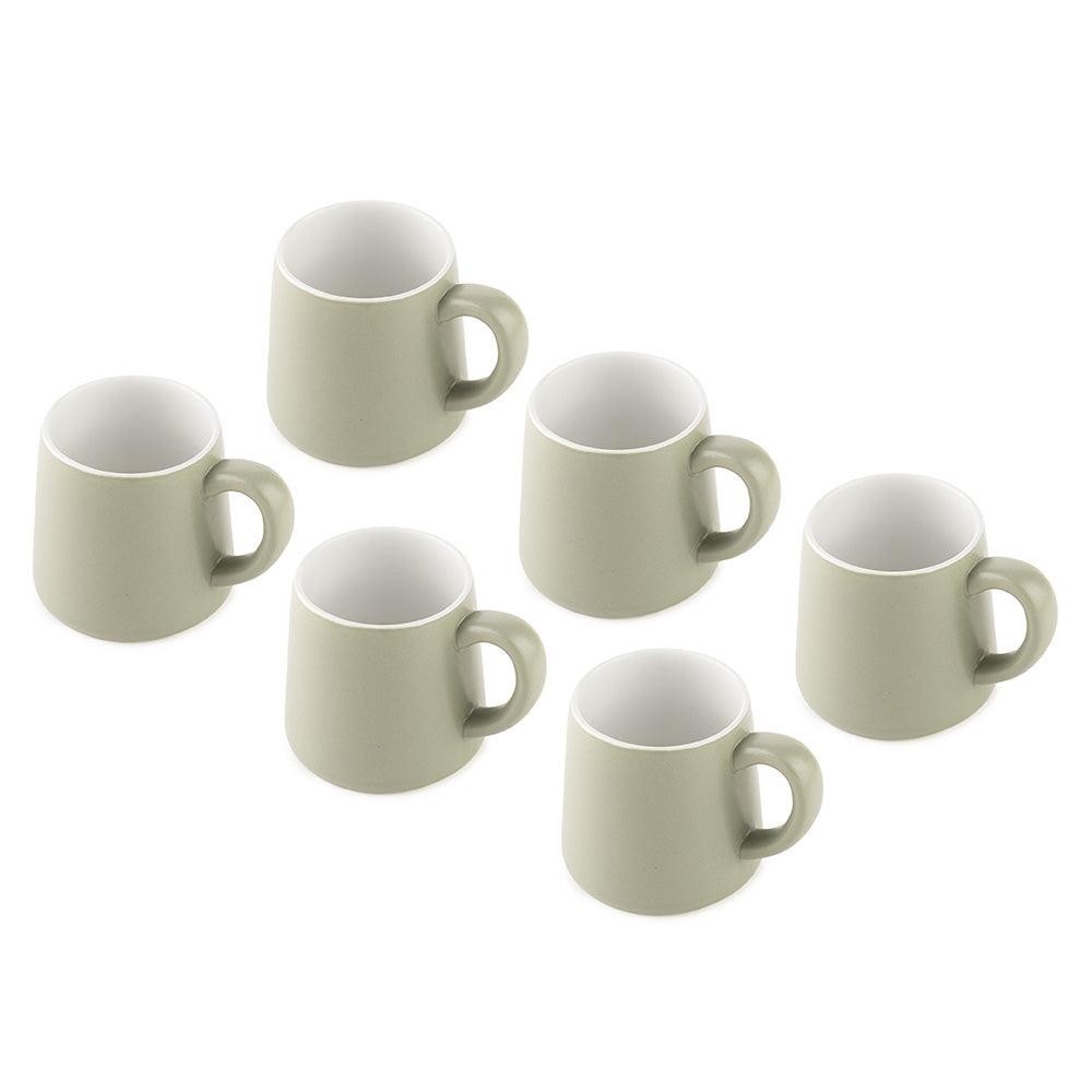 Matte Green Ceramic Mug Set – 6 Pcs | Modern Minimalist Design