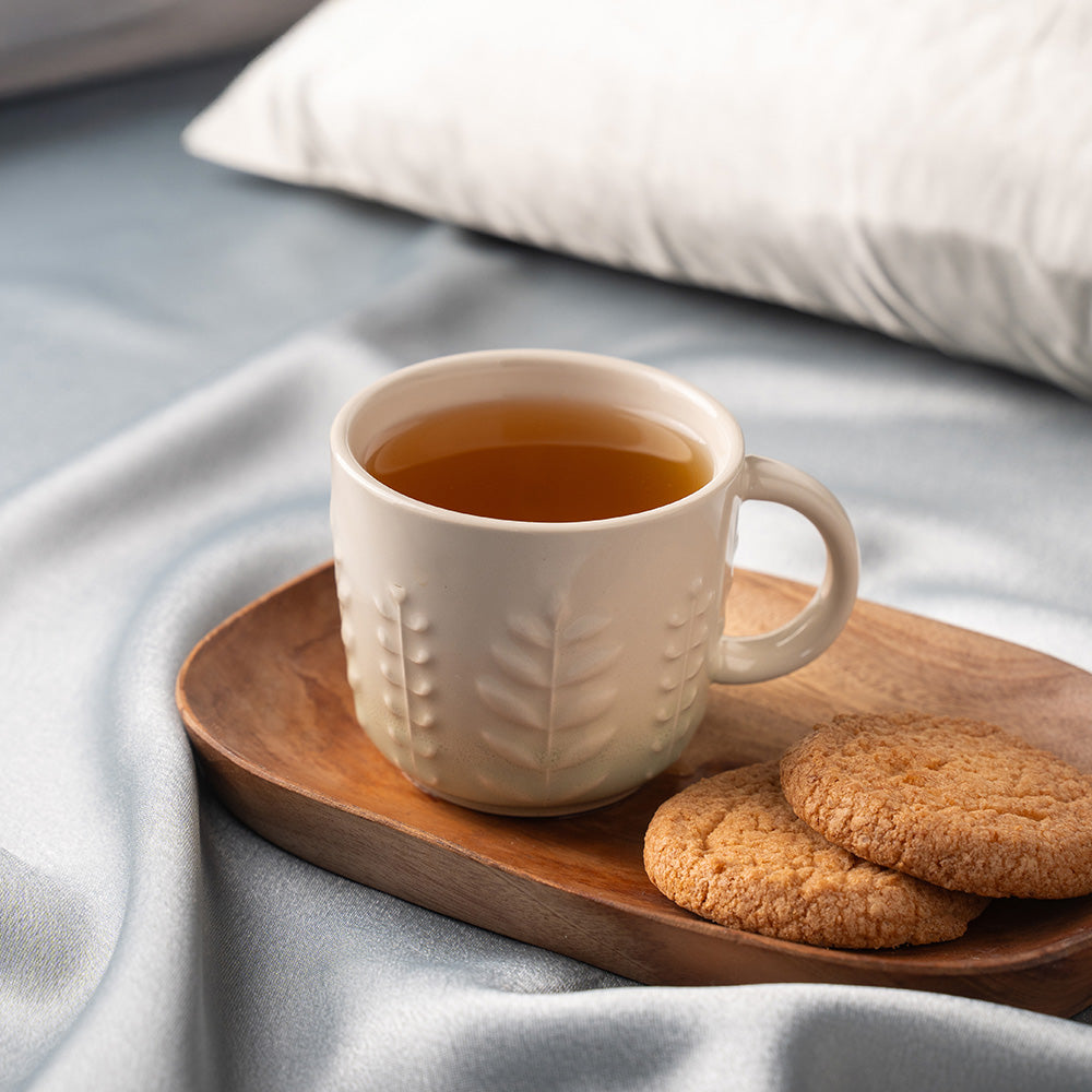 Elegant Ceramic Tea & Coffee Mug Set – 6 Pieces (Leaf Embossed Design)