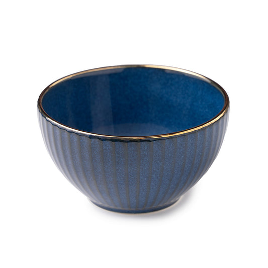 Elegant Blue Ceramic Bowl Set with Golden Rim – 4 Pcs