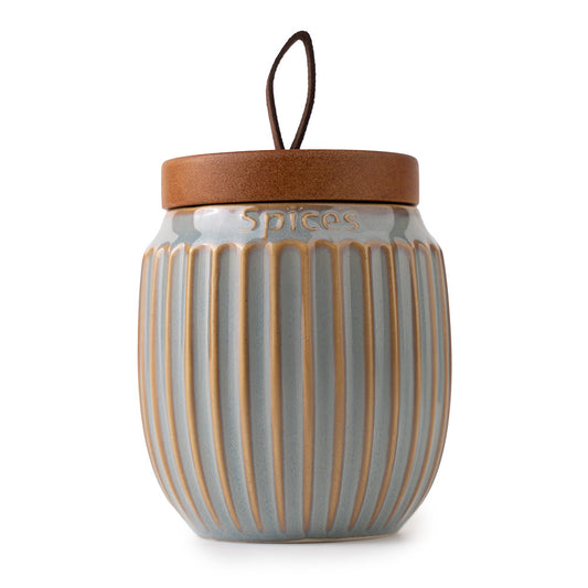 3-Piece Ceramic Spice Jar Set with Wooden Lid – Airtight Kitchen Storage Containers