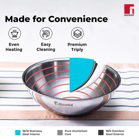 Argent TriPly Stainless Steel Tasra | Even Heat Distribution | Less Oil Use | Durable & Healthy Cooking | Induction & Gas Compatible