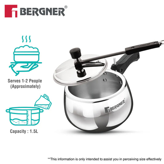 Shouraya TriPly Stainless Steel Inner Lid Pressure Cooker 1.5 L | Belly Shape | Induction & Gas Ready