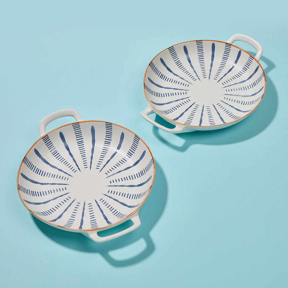 Artisan Blue Stripe Design Ceramic Serving Set