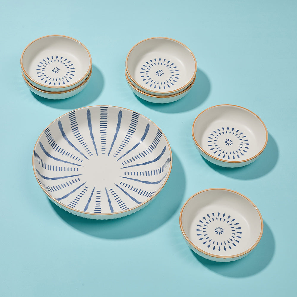 Classic Blue Border Pattern Ceramic Bowl Set