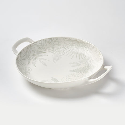 Embossed Tropical Leaf Ceramic Serving Dishes with Handles