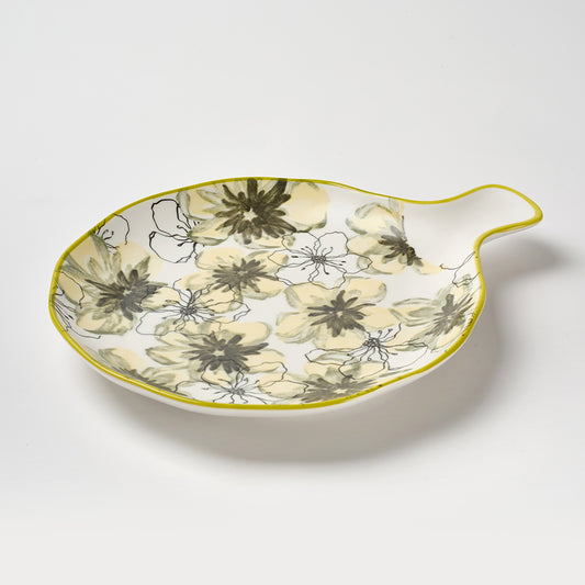 Yellow Floral Pattern Ceramic Serving Set with Gold Rim