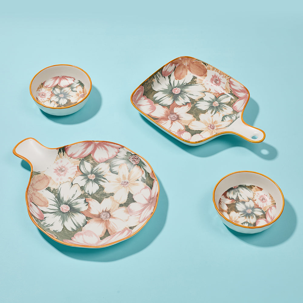 Vintage-Style Large Bloom Ceramic Serving Set