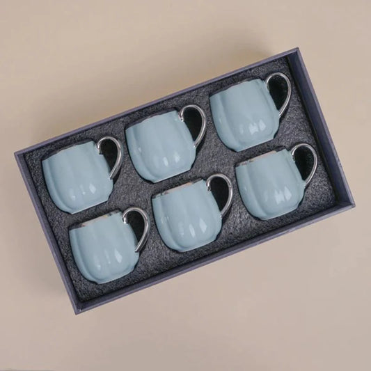Tachiso Magina 180 ml Blue Porcelain Tea & Coffee Cups – Set of 6