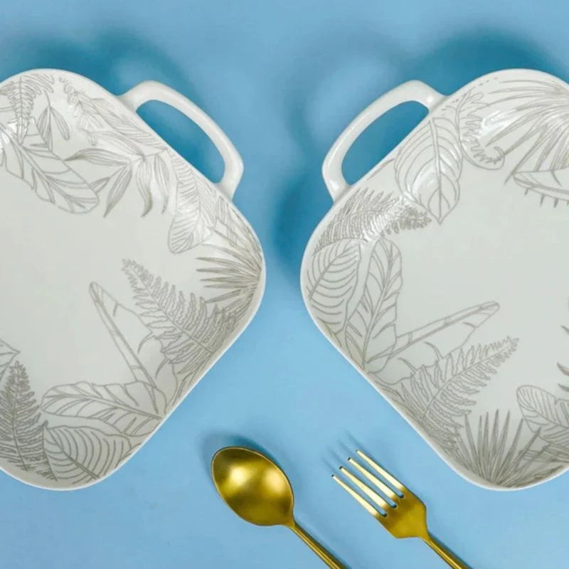 Tachiso Celene Square Porcelain Platter Set – Black & White (Pack of 2)