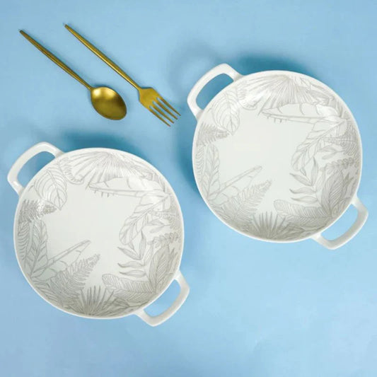 Tachiso Celene Porcelain Serving Platters – Black & White, Set of 2