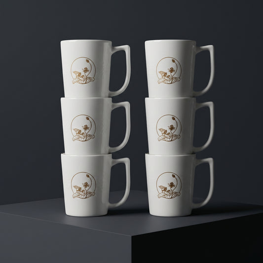 Premium Ceramic Coffee Mug Set of 6 – Lotus Floral Design
