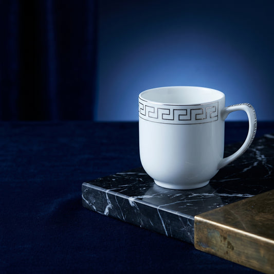 Royal Greca White Ceramic Mug Set (Set of 6)