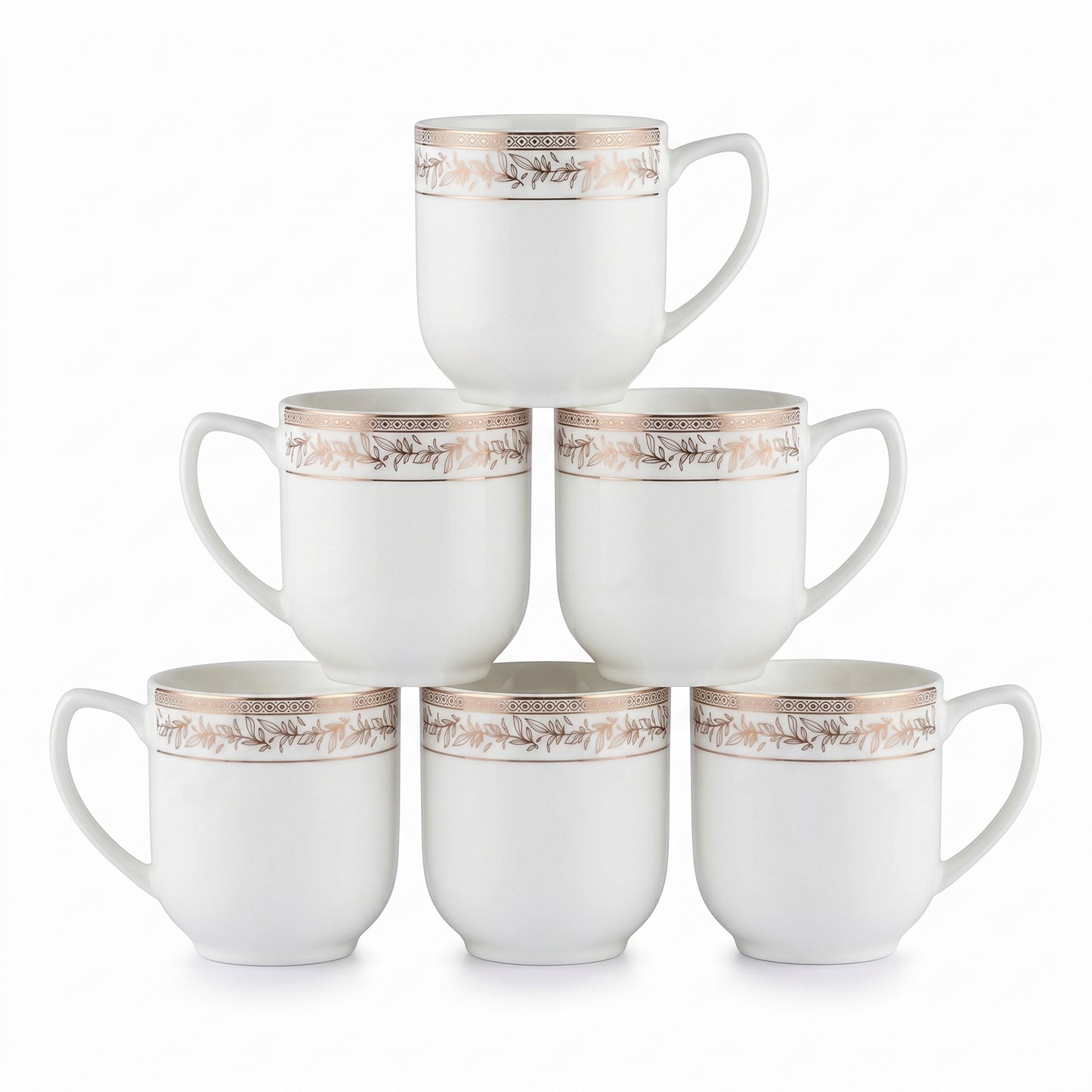 Golden Vine Elegance Ceramic Mug Set (Set of 6)