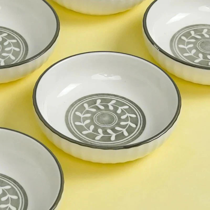 Tachiso Rana 150 ml Floral Bowls – Greenish Grey Porcelain, Set of 6