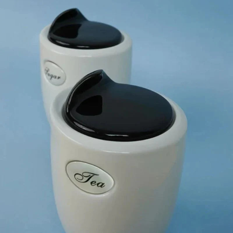 Tachiso Lamia 1000 ml Storage Jars – Premium Black Porcelain, Set of 2