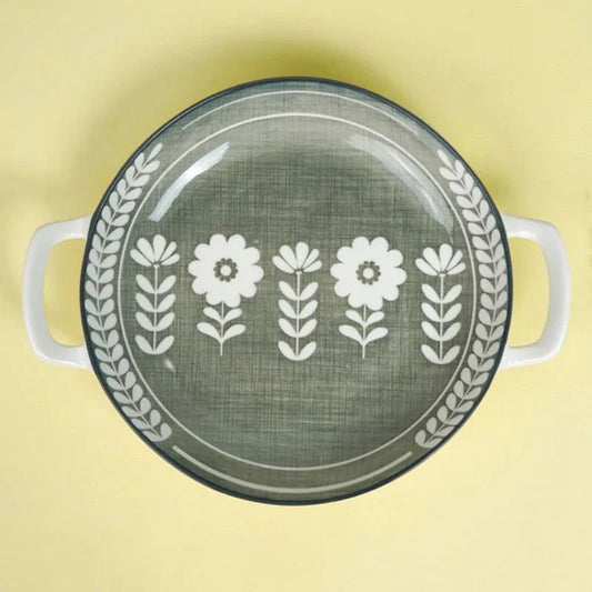 Tachiso Rana Floral Serving Platters – Greenish Grey Porcelain, Set of 2