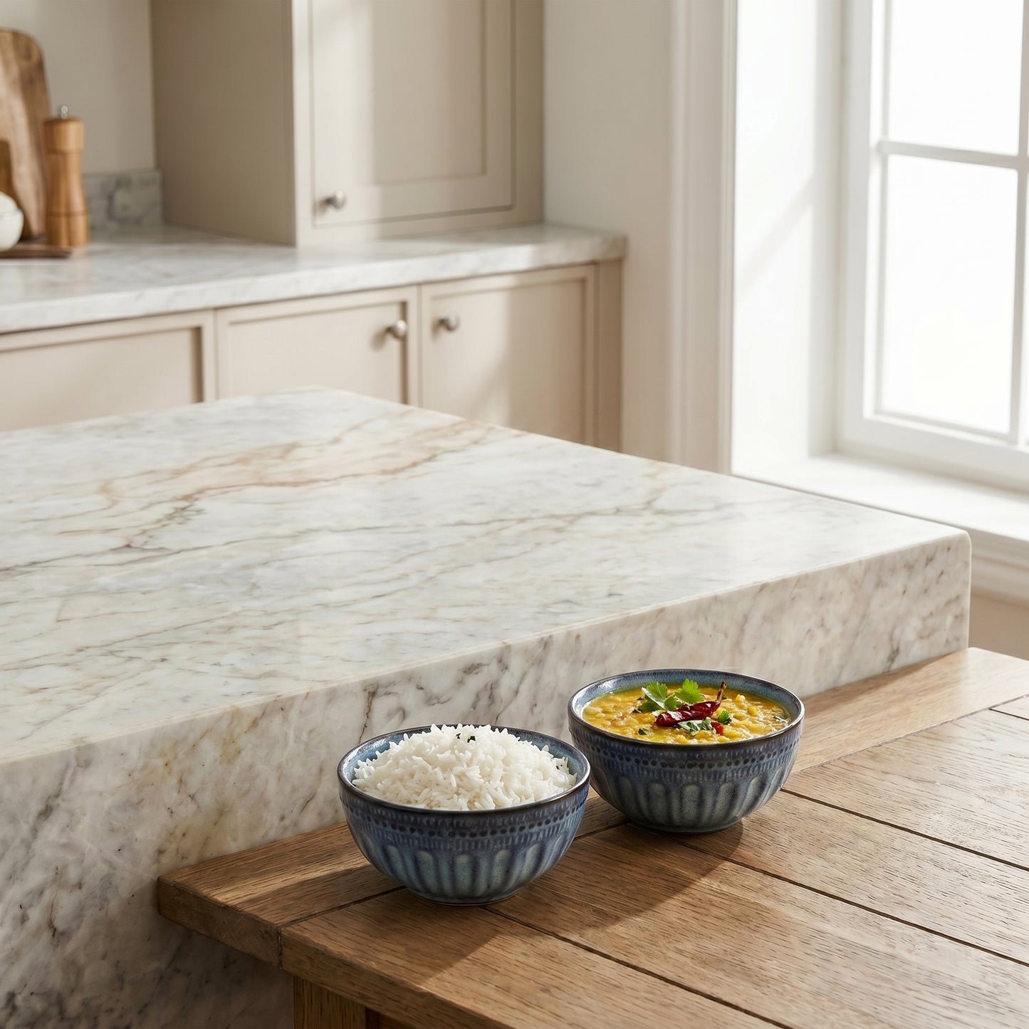 Premium Ceramic Bowl Set of 4 – Tachiso Blue Textured Serving Bowls