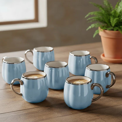 Magina Blue Ceramic Cup Set (180 ml) – Set of 6 Premium Porcelain Cups