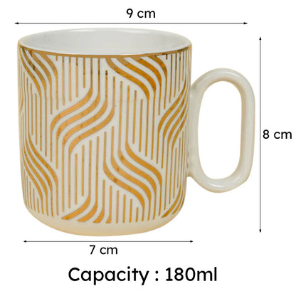 Gilia White & Gold Porcelain Mug Set – Set of 6 (180 ml Each)