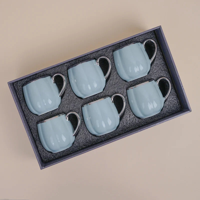 Magina Blue Ceramic Cup Set (180 ml) – Set of 6 Premium Porcelain Cups