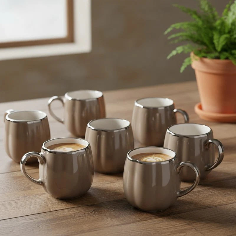 Magina Brown Ceramic Cup Set (180 ml) – Set of 6 Premium Porcelain Cups