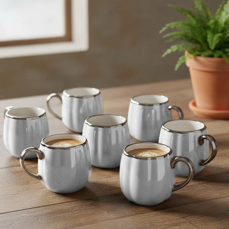 Premium Magina White Porcelain Cup Set (6 Pieces, 180 ml)