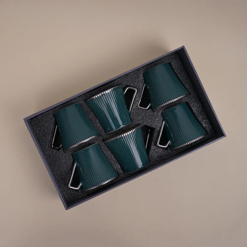 Thira Green Ceramic Cup Set (180 ml) – Set of 6 Premium Porcelain Cups