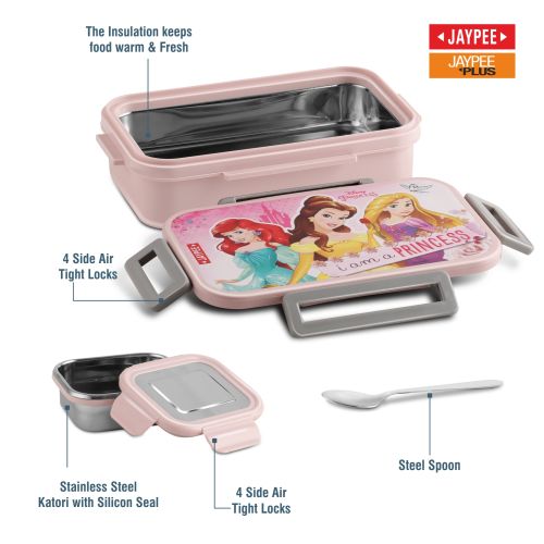 Jaypee Maxteel Kids Insulated Lunch Box – Steel Inner Tiffin with Side Locks & Spoon