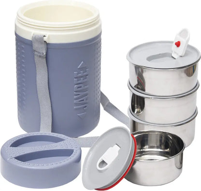 Jaypee Homepack Stainless Steel Lunch Box with Carrier | 4 Containers | 1500 ml | Ideal for Office & Travel