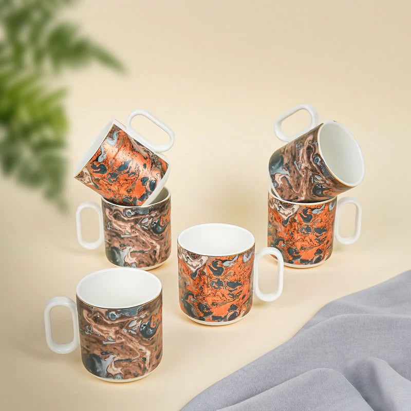 Futura Rust Porcelain Mug Set – Set of 6 (180 ml Each)