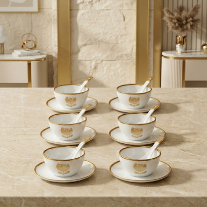Tachiso Elegant Gold Line Bowl Set with Spoon – Premium Dessert Serving Set