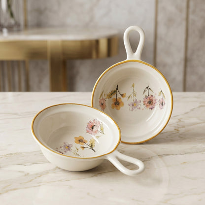 Tachiso Classic Printed Soup Bowl with Handle – Ceramic Designer Soup Bowl Set of 2