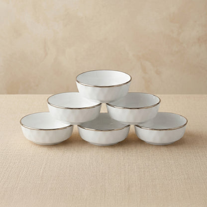 Tachiso Classic White Gold Rim Bowl Set – Premium Ceramic Serving Bowls (Set of 6)