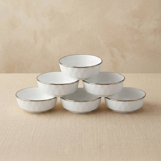 Tachiso Classic White Gold Rim Bowl Set – Premium Ceramic Serving Bowls (Set of 6)